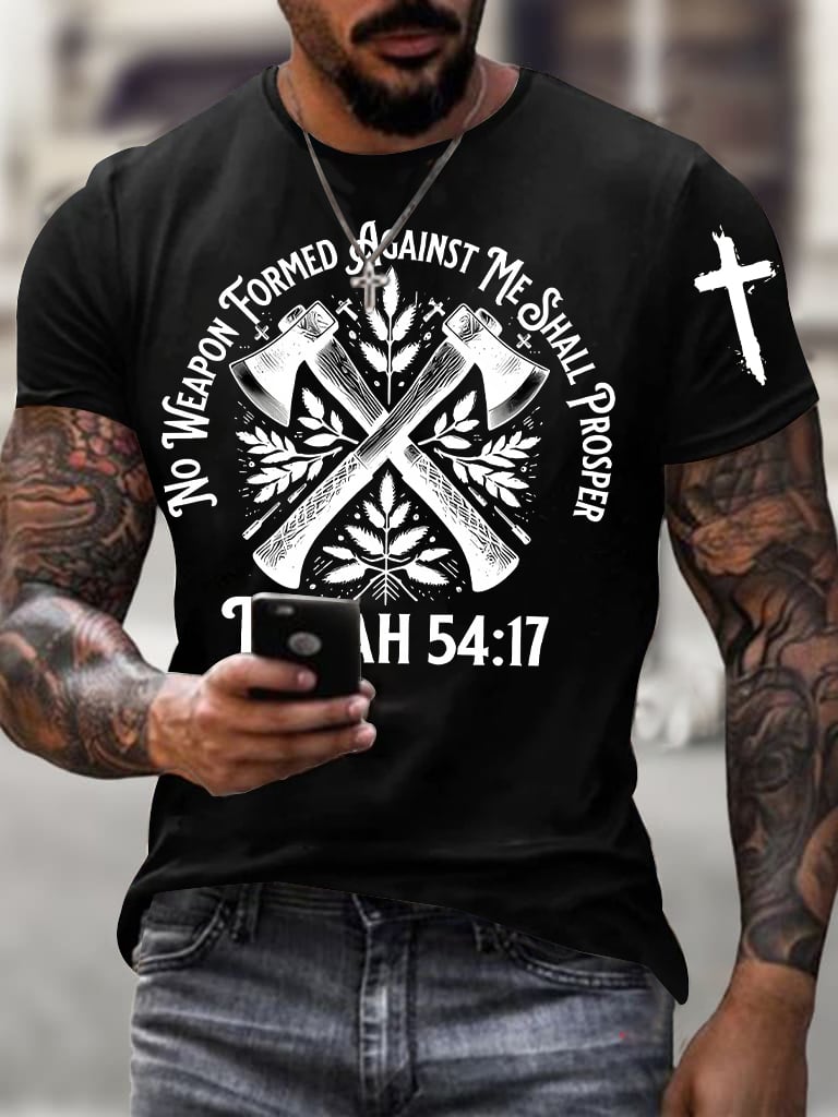 Men's No Weapon Formed Against Me Shall Prosper Print Short Sleeve T-Shirt