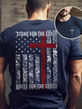 Men's Stand For The Flag Kneel For The Cross Printed Casual T-Shirt