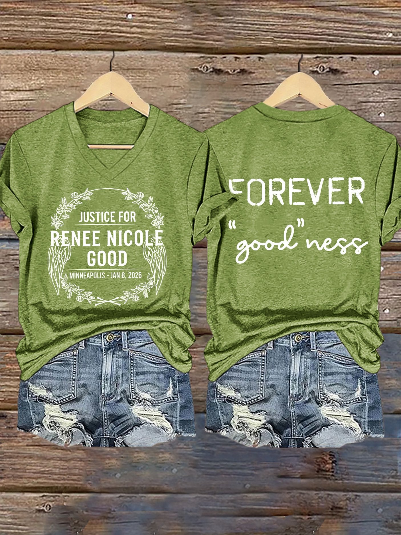V-Neck Retro Justice For Renee Nicole Good Minneapolis-Jan 8, 2026 Forever "Good"Ness Print T-Shirt