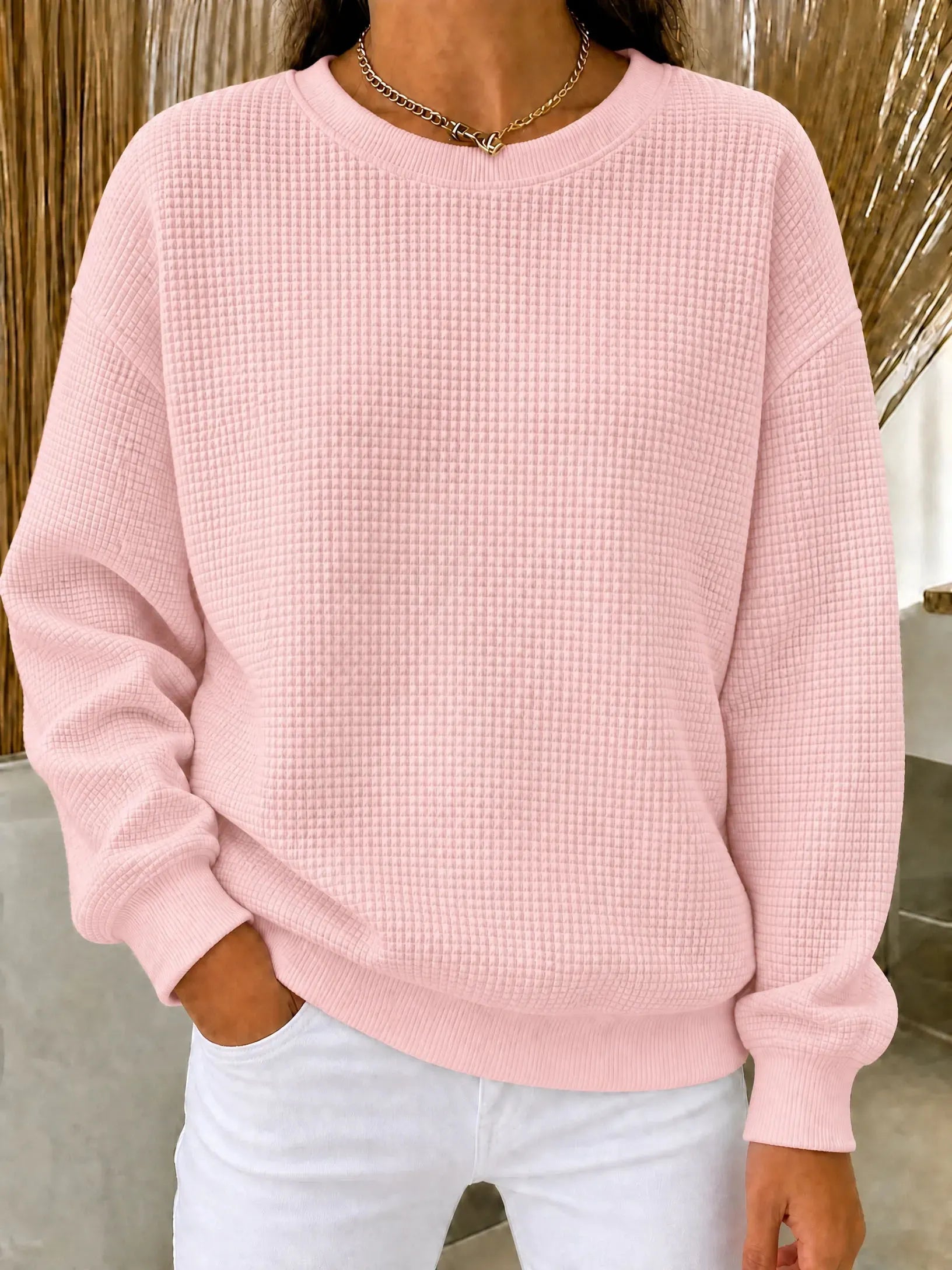 CLEARANCE SALE🔥Women's Waffle Knit Crewneck Sweatshirt