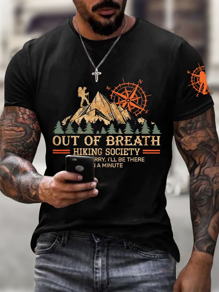 Men's Out Of Breath Hiking Society Don't Worry I'll Be There Soon Print Short Sleeve Top