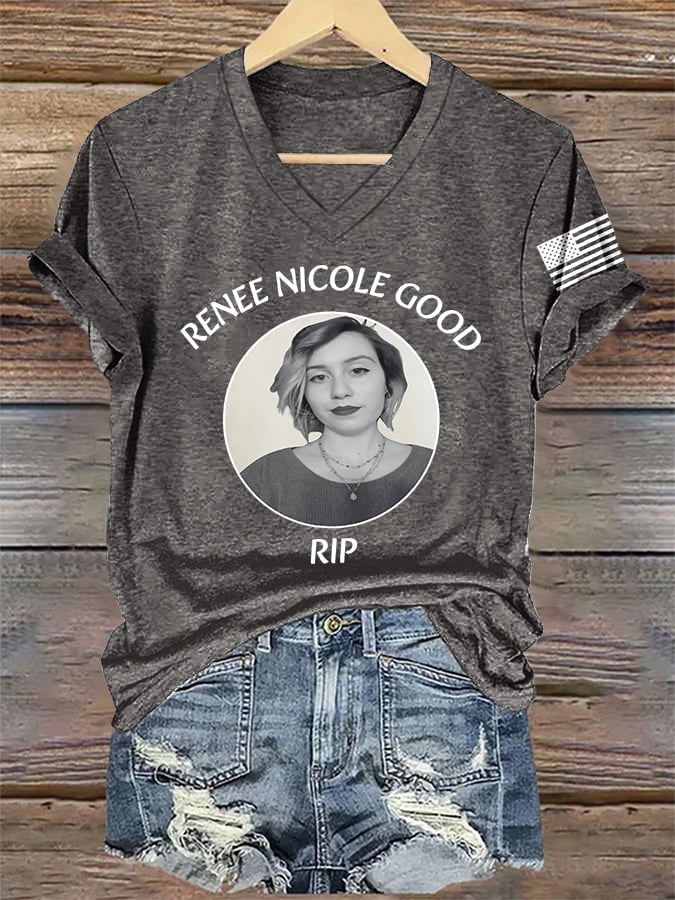 V-Neck Retro Justice For Renee Nicole Good Print T-Shirt