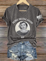 V-Neck Retro Justice For Renee Nicole Good Print T-Shirt