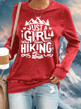 Women's Just A Girl Who Loves Hiking Print Round Neck Sweatshirt