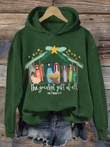 Retro Christmas The Greatest Gift Of All Matthew 1:21 Print Hoodie