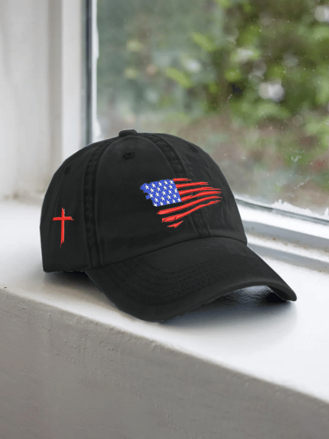 Retro Independence Day Flag Cross Embroidered Baseball Cap