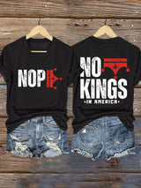 🔥Buy 3 Get 15% Off🔥V-Neck Retro No Kings In America Print T-Shirt