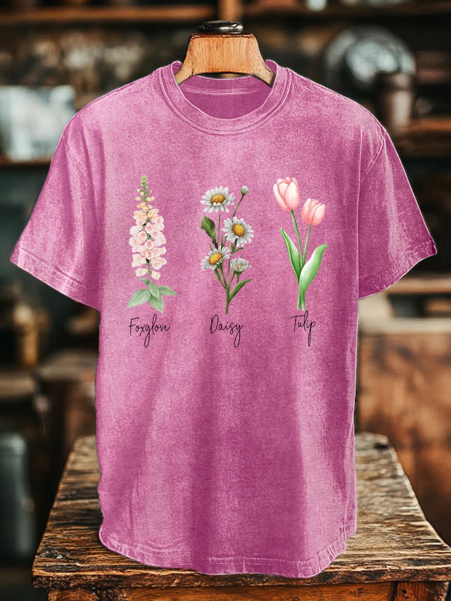 Unisex Floral Fdt Washed Cotton T-Shirt