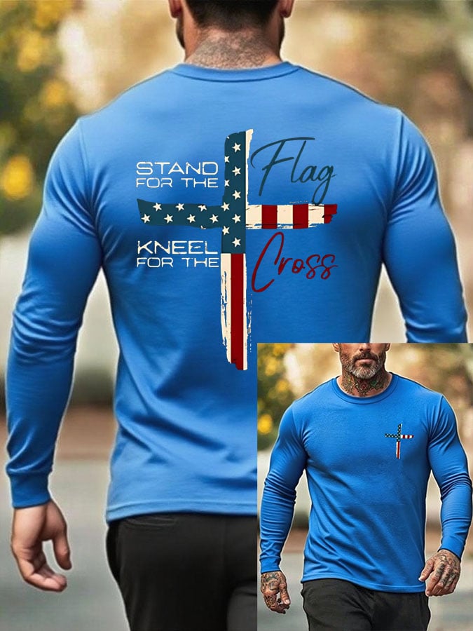 Men's Stand For The Flag Kneel For The Cross Print T-Shirt