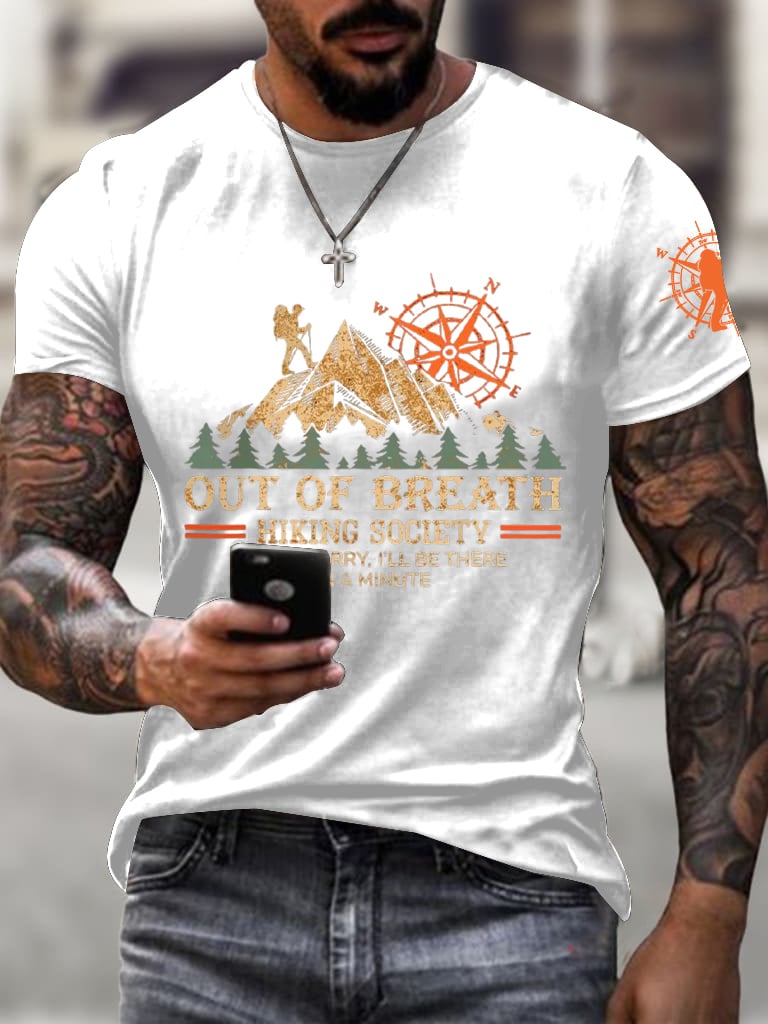 Men's Out Of Breath Hiking Society Don't Worry I'll Be There Soon Print Short Sleeve Top