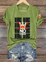🔥Buy 3 Get 15% Off🔥V-Neck Retro No Kings In America Print T-Shirt