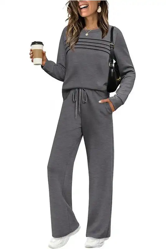 Women's Crew Neck Top & Drawstring Pants Set