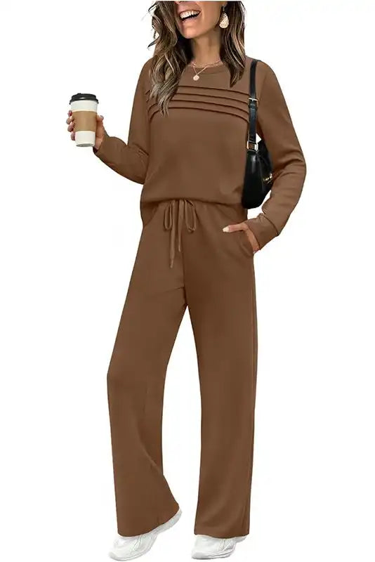 Women's Crew Neck Top & Drawstring Pants Set