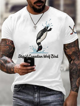 Men's Stupid Canadian Wolf Bird Print T-Shirt