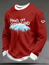 Men's Retro Paws Off Greenland Print Casual Long-Sleeved Top
