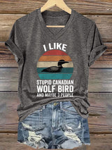 Women's casual Canadian wolf and bird T-shirt