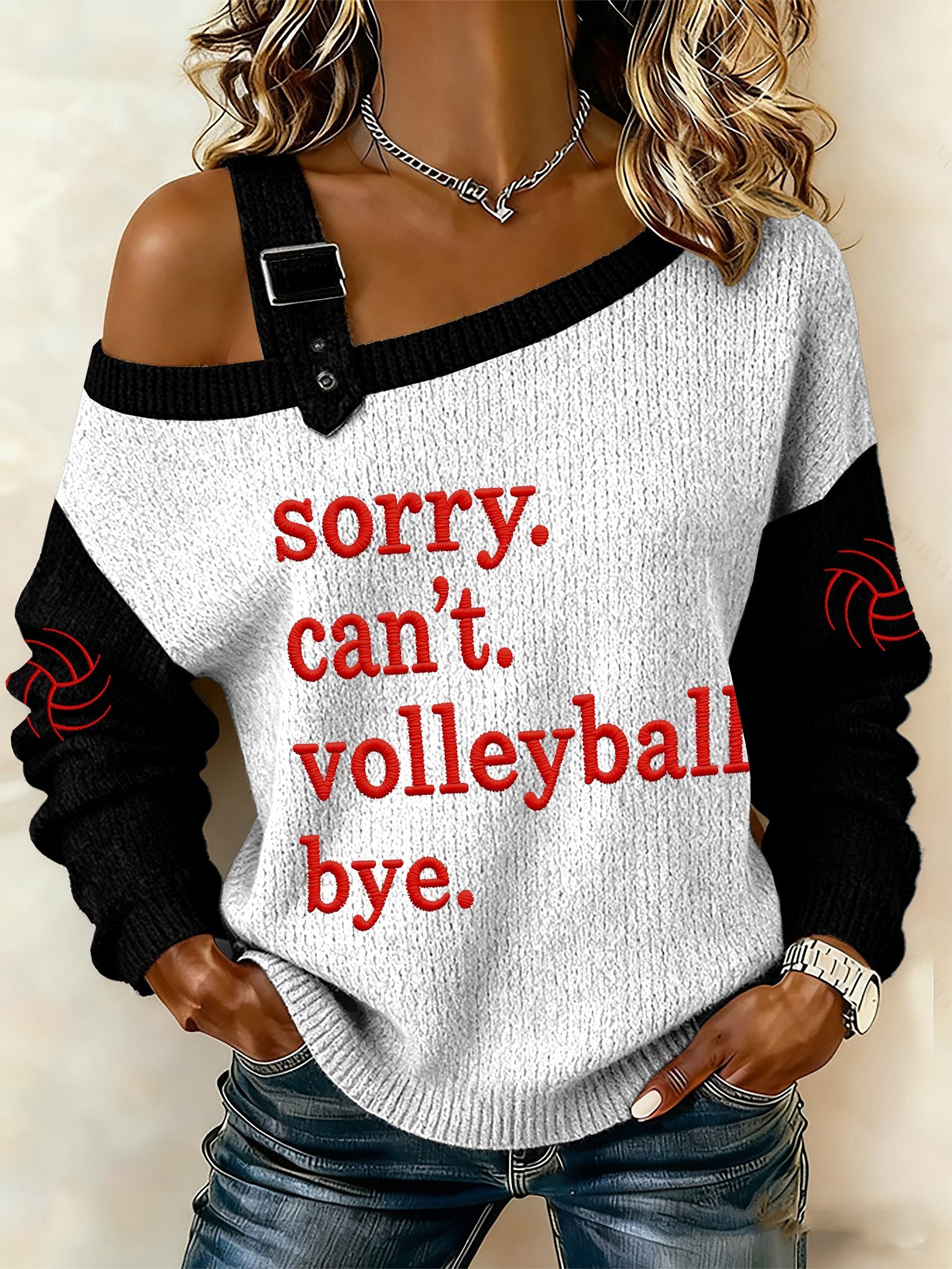 Women's Retro Sorry Can'T Volleyball Bye Printed Sweatshirt