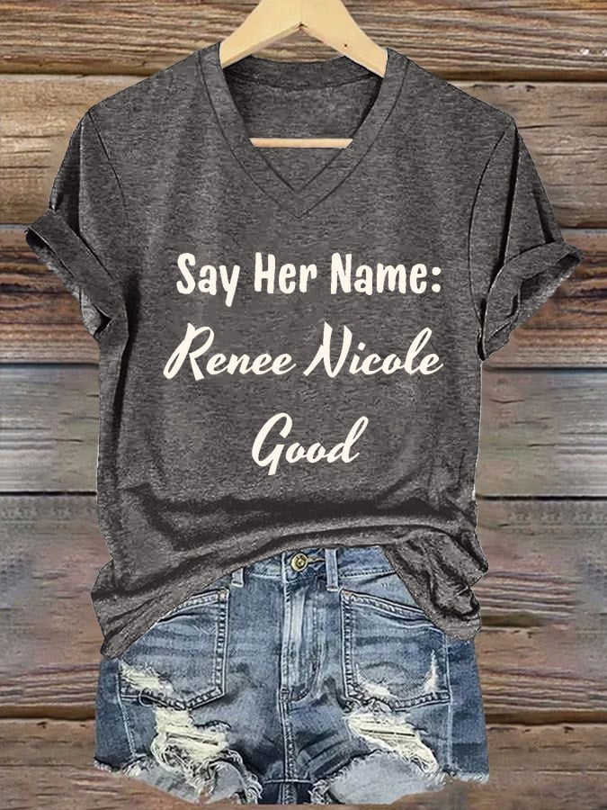 Women's Say Her Name Print V Neck T-shirt
