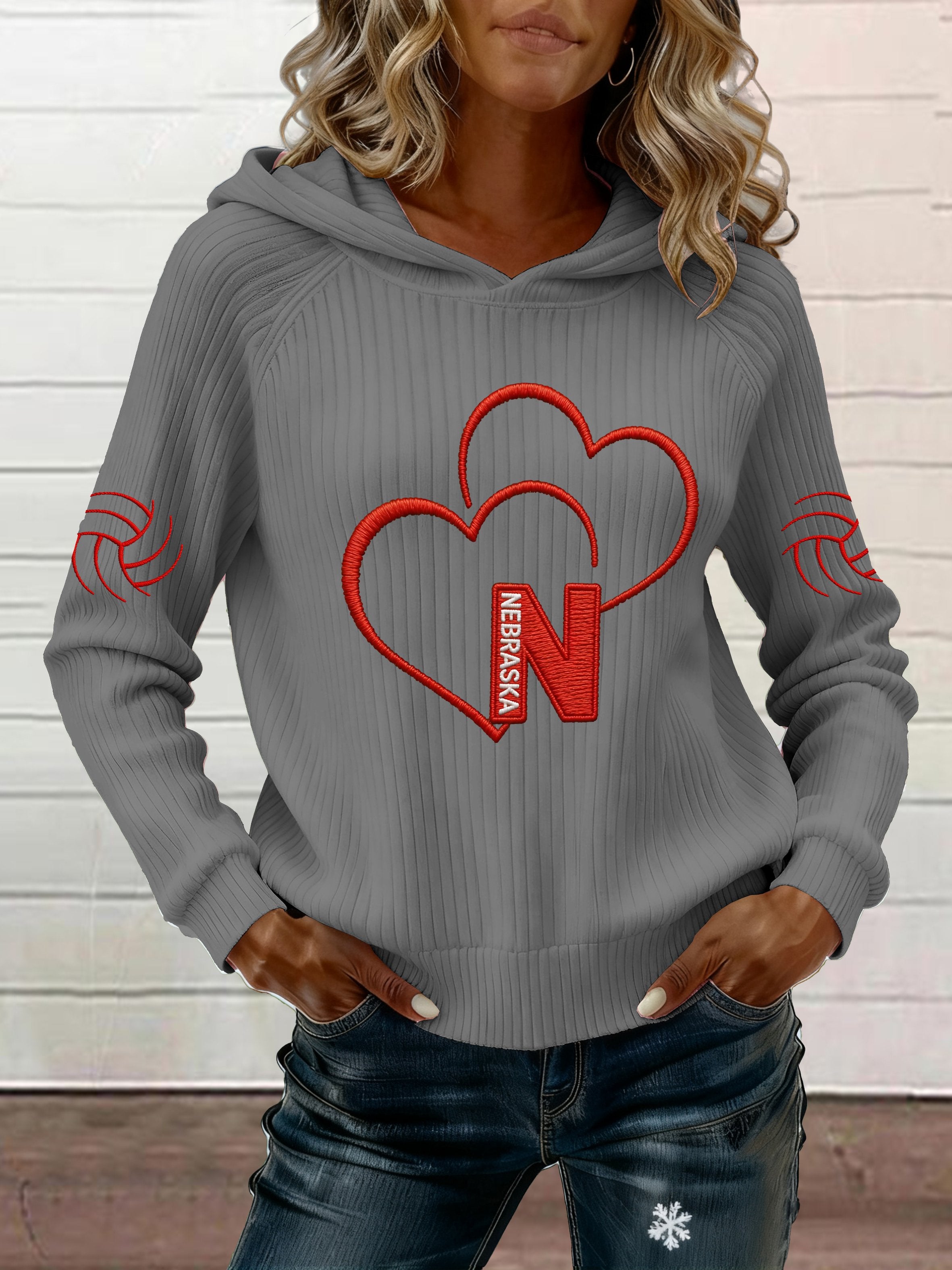Women's Retro Volleyball Print Ribbed Hoodie