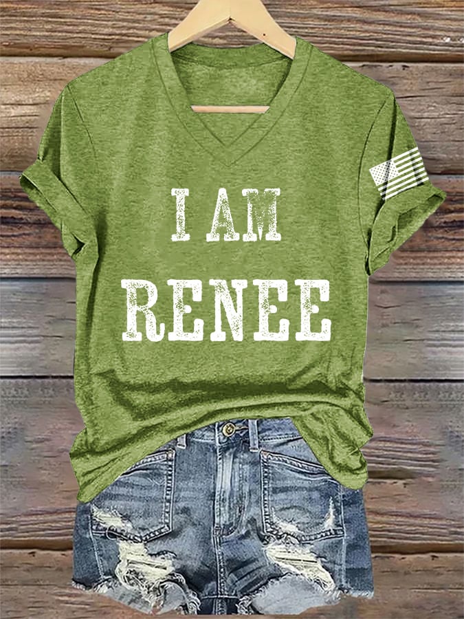 V-Neck Retro I Am Renee Print T-Shirt