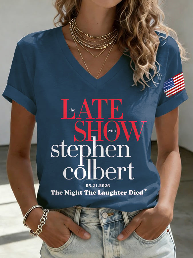 🔥Buy 3 Get 15% Off🔥V-Neck Retro Late Show 05.21.2026 The Night The Laughter Died Print T-Shirt