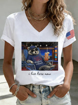 🔥Buy 3 Get 15% Off🔥V-Neck Retro Last Show Raccoon I Live Here Now Print T-Shirt