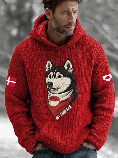 Men's Retro Greenland Dog Not American Print Hoodie