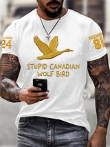 Men's Stupid Canadian Wolf Bird Print T-Shirt