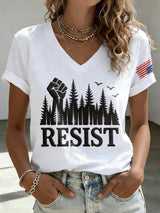 V-Neck Retro Resist Save The Forest Service Print T-Shirt