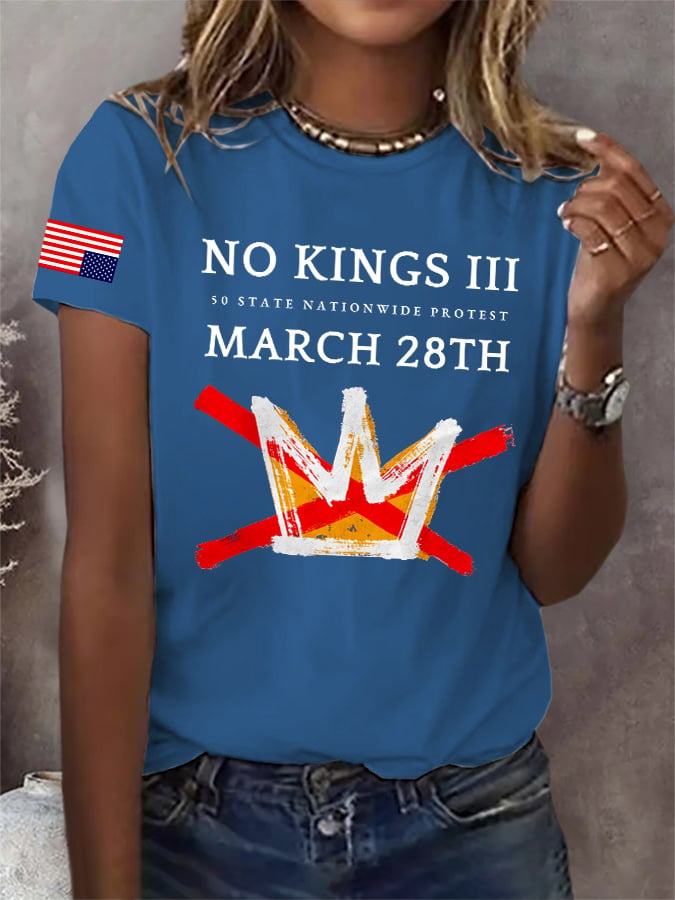 🔥Buy 3 Get 15% Off🔥Retro No Kings III 50 State Nationwide Protest March 28th Print T-Shirt