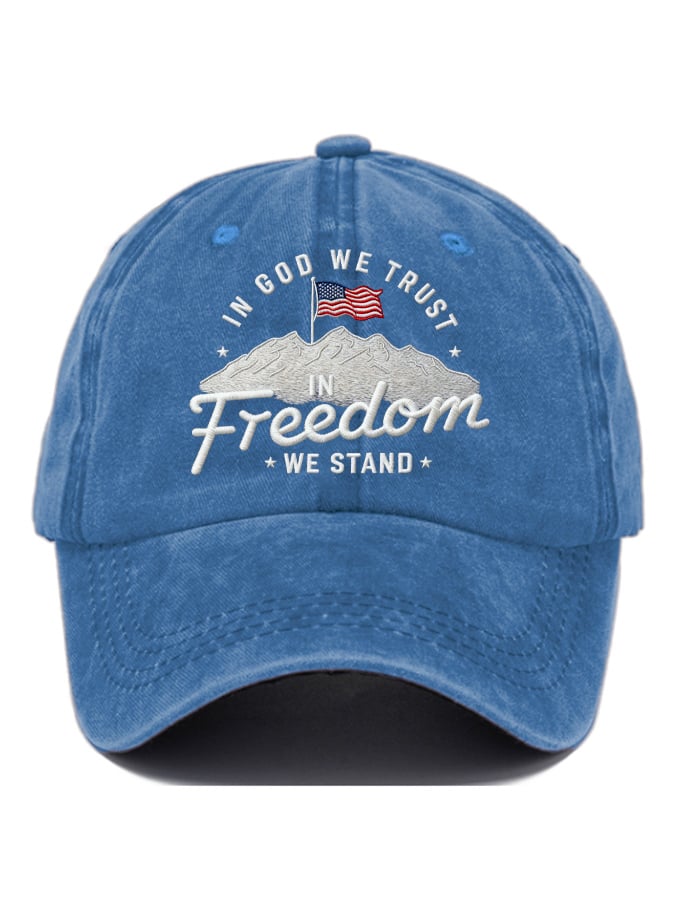 In God We Trust In Freedom We Stand Slouchy Print Baseball Cap