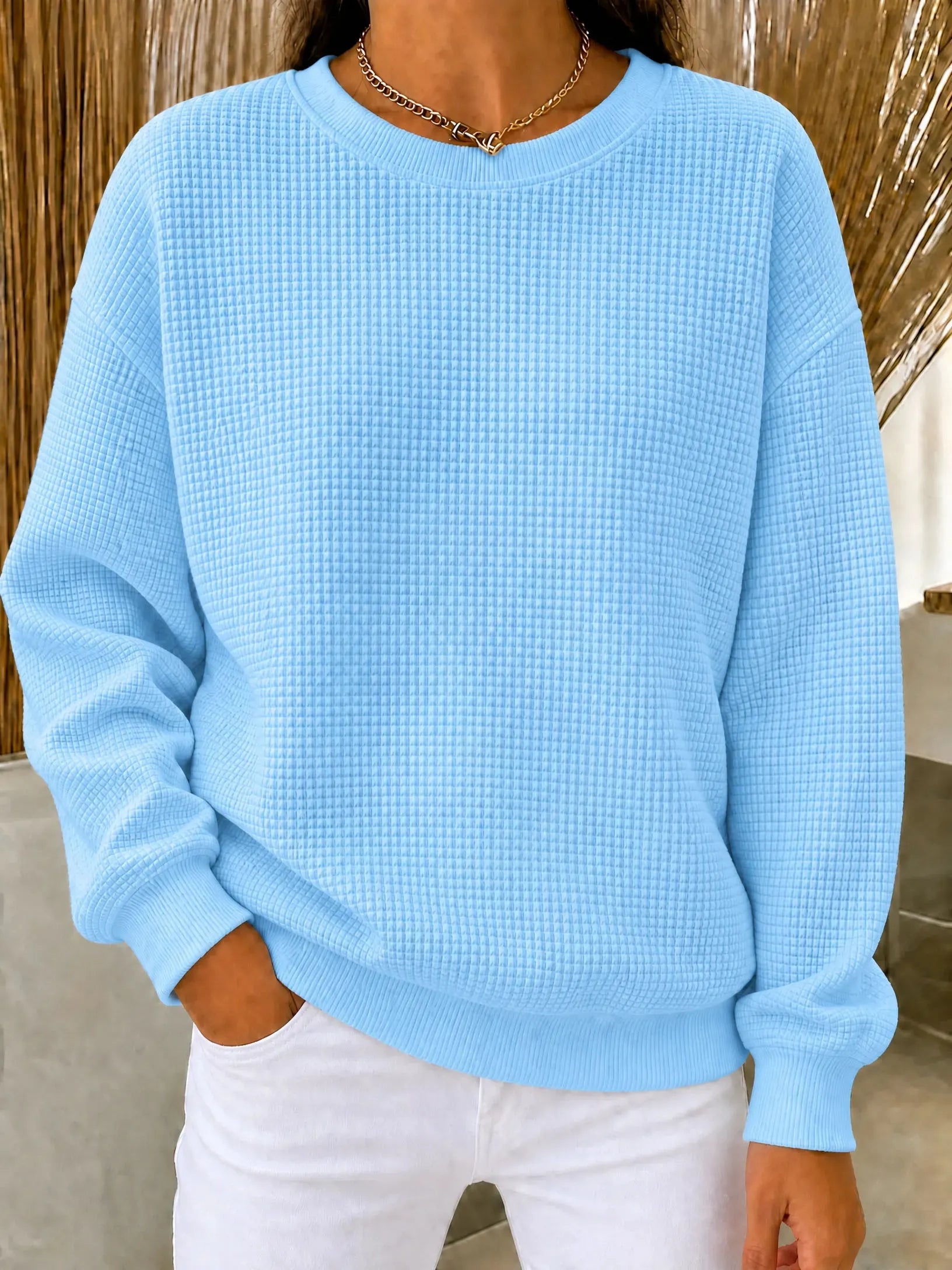 CLEARANCE SALE🔥Women's Waffle Knit Crewneck Sweatshirt