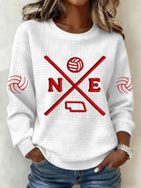 Women'S Retro Volleyball Print Long Sleeve Sweatshirt