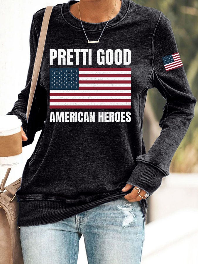 Women's Pretti Good American Heroes Print Casual Sweatshirt