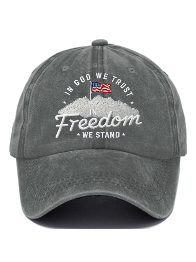 In God We Trust In Freedom We Stand Slouchy Print Baseball Cap