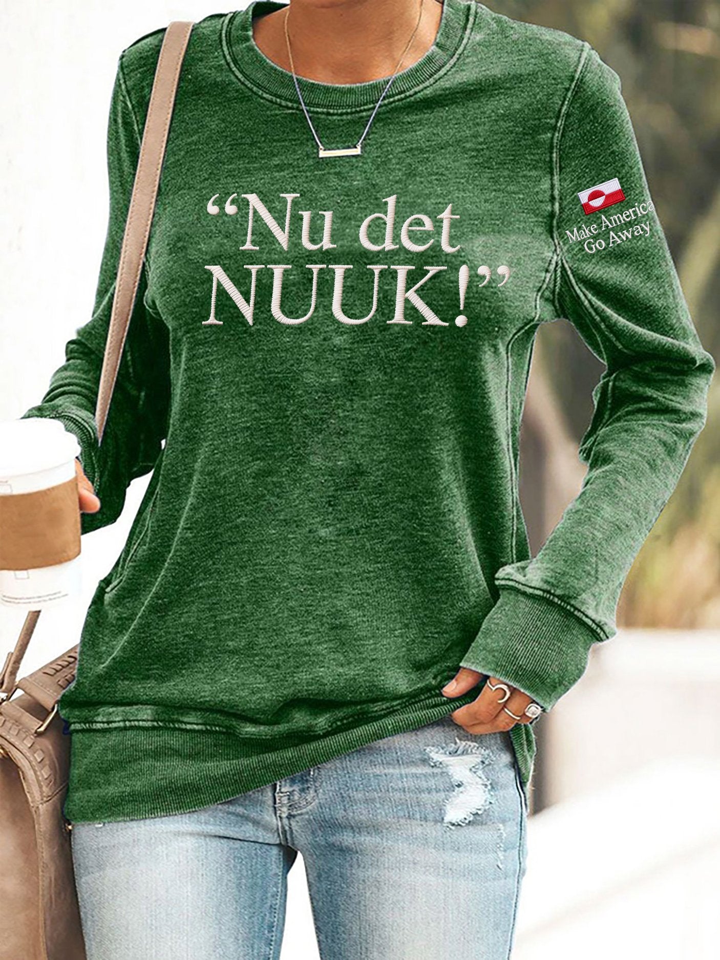 Retro Nu Det Nuuk! Make America Go Away Print Sweatshirt