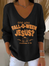 Women's Are You Fall-O-Ween Jesus Print V Neck Sweater
