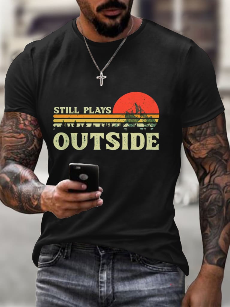 Retro Men's Still Playing Outdoors Hiking Print T-Shirt