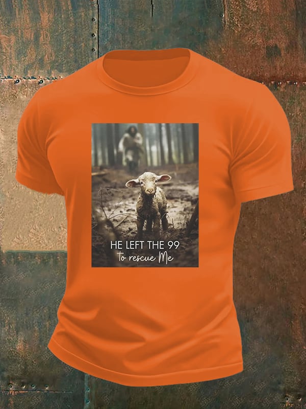 Men's  He Left the 99 to Rescue Me, Jesus and Lost Sheep, Christian T-shirt