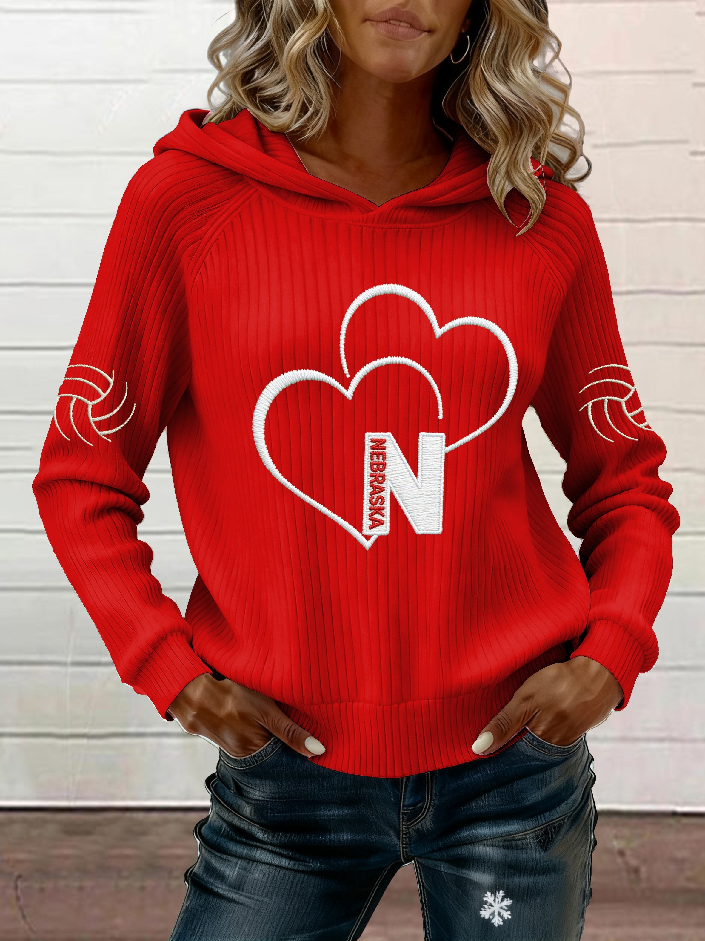 Women's Retro Volleyball Print Ribbed Hoodie