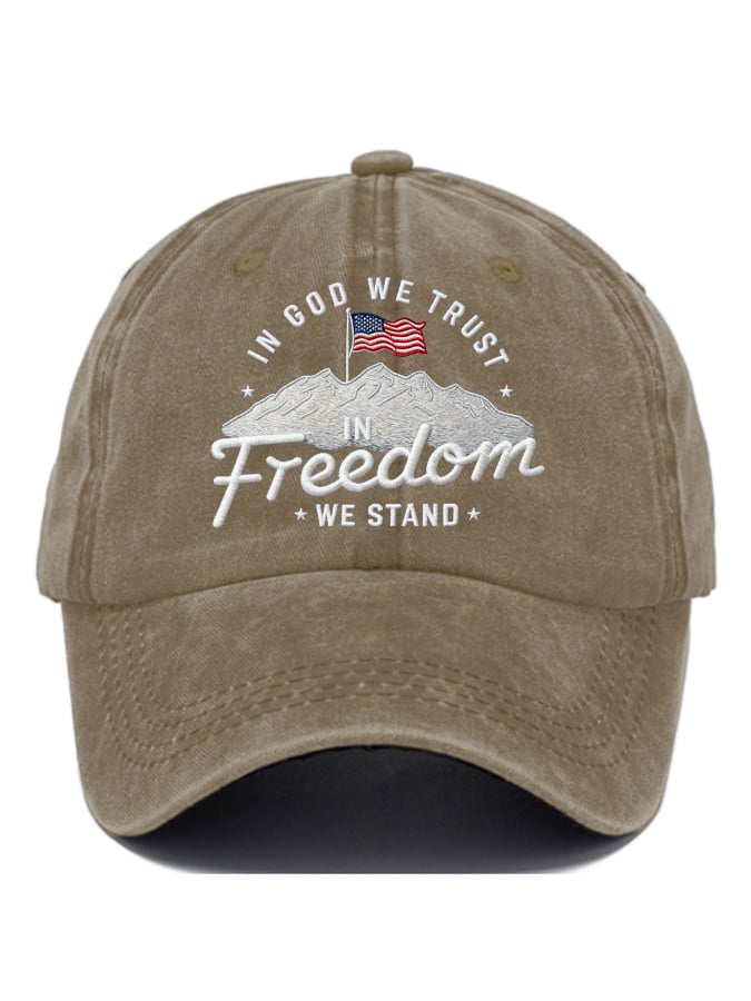 In God We Trust In Freedom We Stand Slouchy Print Baseball Cap