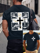 Men's Retro Faith Fishing Hunting Print T-Shirt