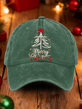 Retro Merry Christmas Cross Christmas Tree Print Baseball Cap