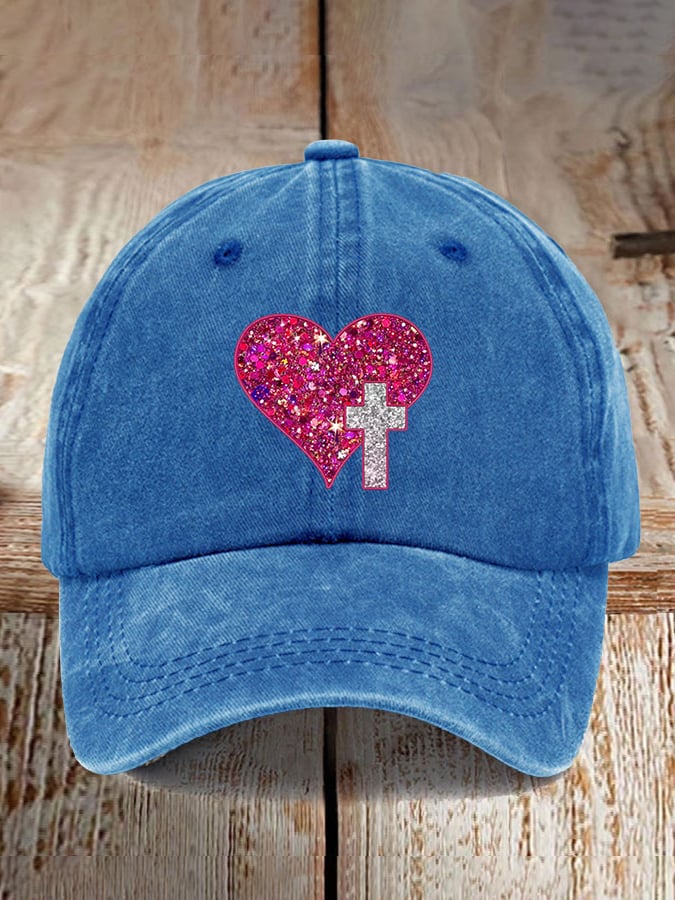 Christmas Faith Love Cross Sequin Print Baseball Cap