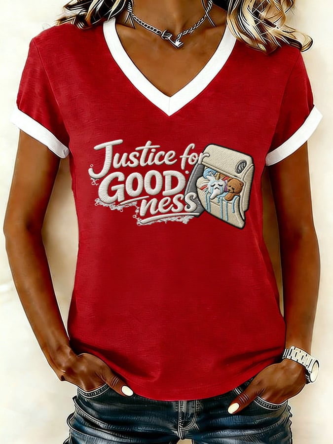 Women's Justice For GOODness Print V Neck T-shirt