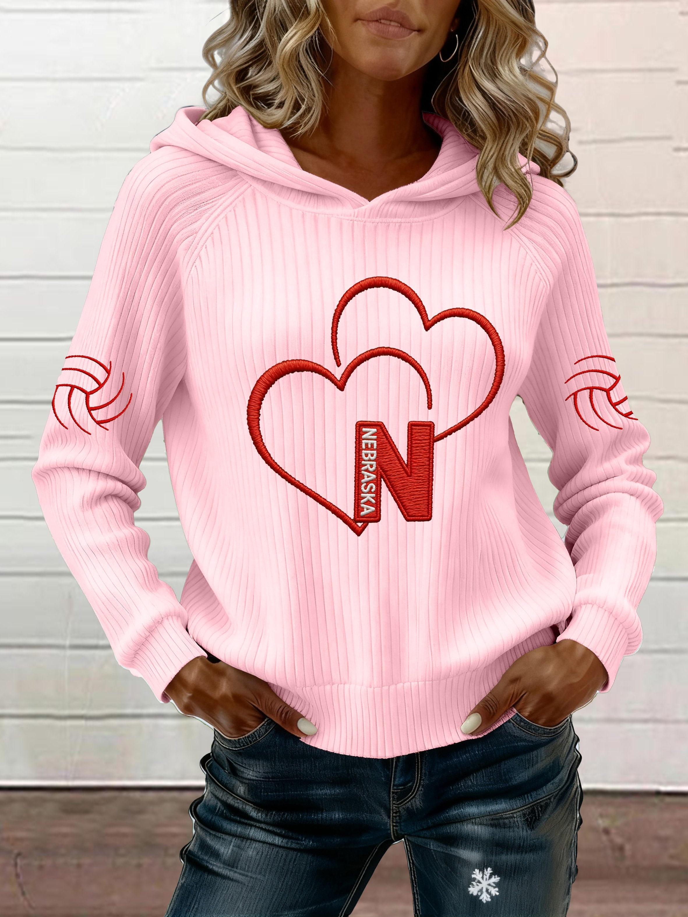 Women's Retro Volleyball Print Ribbed Hoodie