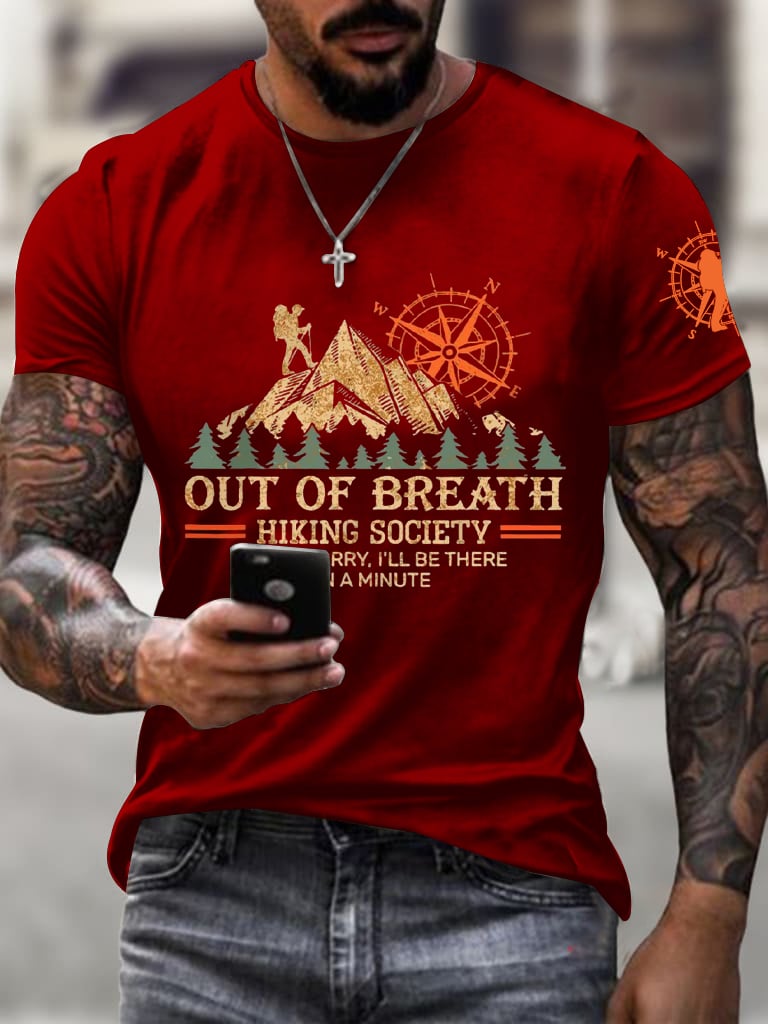 Men's Out Of Breath Hiking Society Don't Worry I'll Be There Soon Print Short Sleeve Top