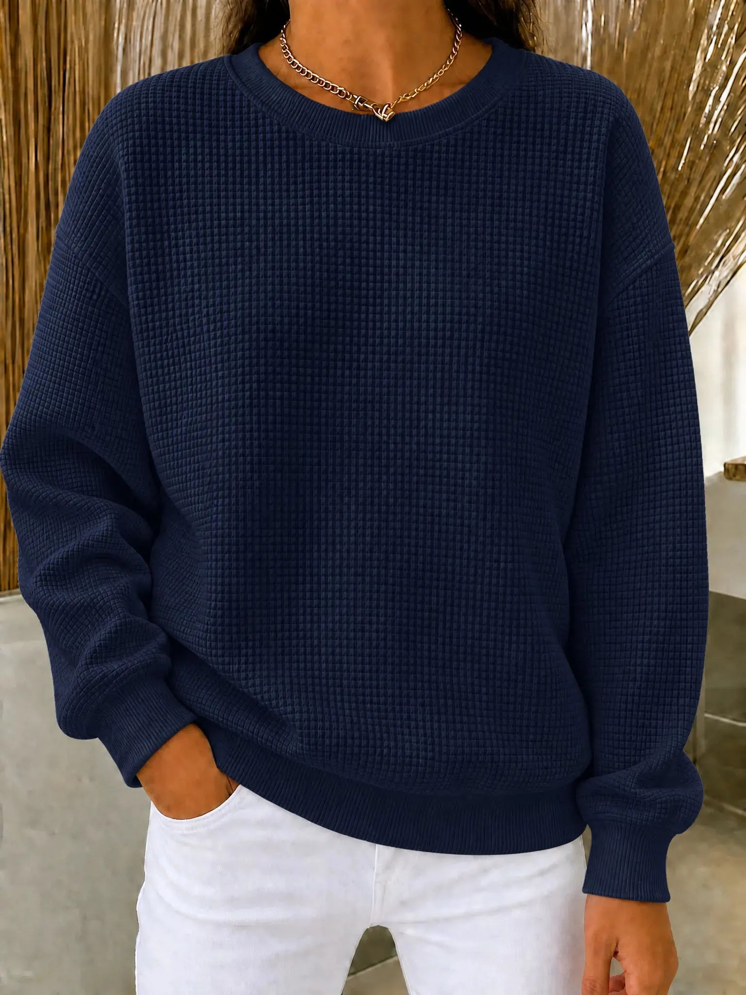 CLEARANCE SALE🔥Women's Waffle Knit Crewneck Sweatshirt