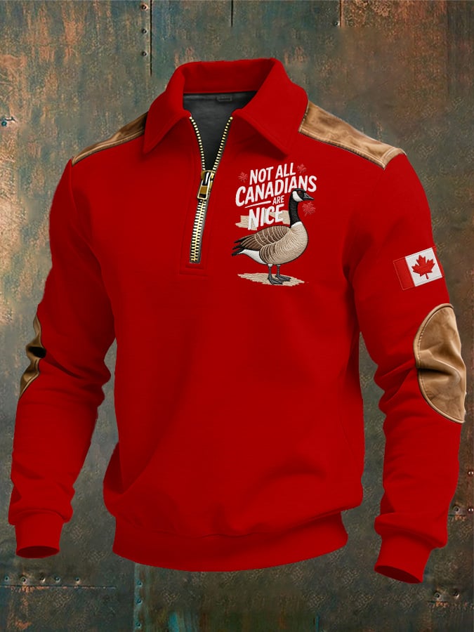 Men's casual Canadian Print Zipper Sweatshirt