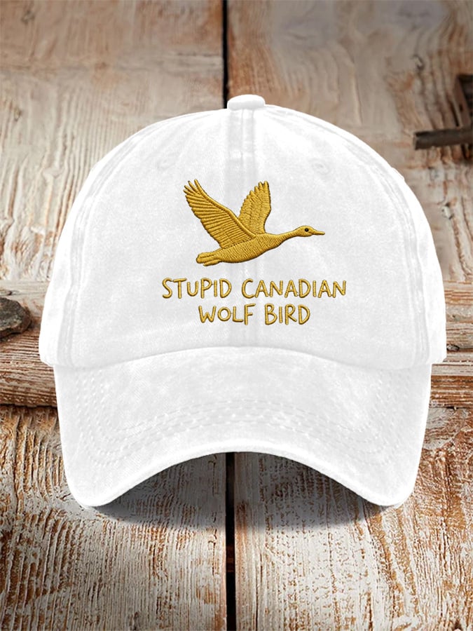 Unisex casual Stupid Canadian wolf bird washed cotton hat